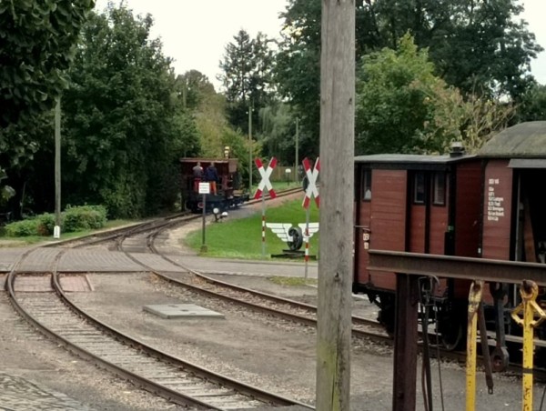 125<br />Jürgen auf dem Skl, sowie Jens und Max machen sich noch einmal nach Vilsen Ort auf den Weg, um dort mit den Kiesresten aus dem Schotterwagen die Löcher des Einzelschwellenwechsels im Gleis zu verfüllen.<br />Damit ist die Bauwoche zum Ende gekommen!